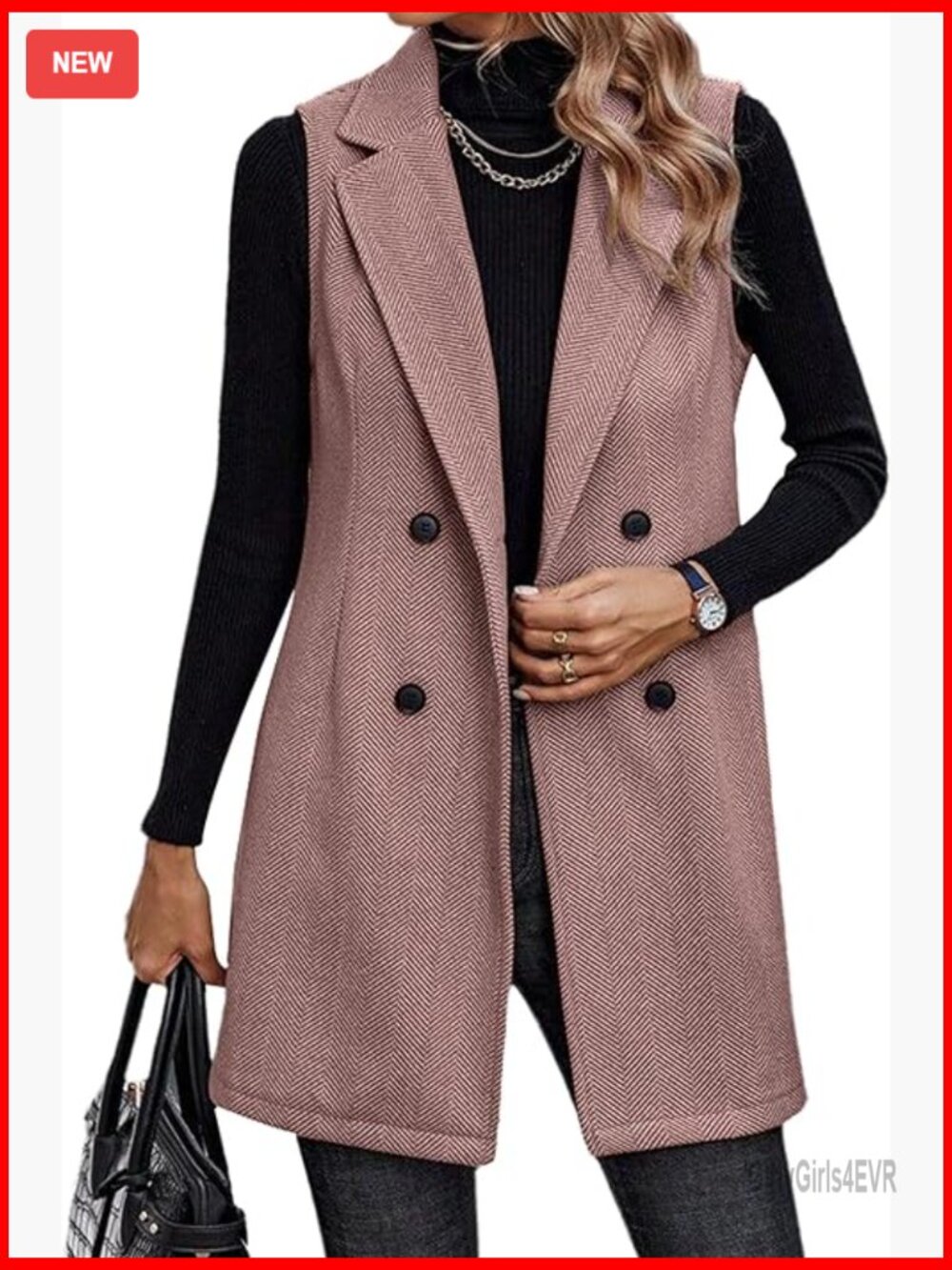 Sleeveless Long Vest Blazer For Women, Polyester, Loose Fit, Office Casual